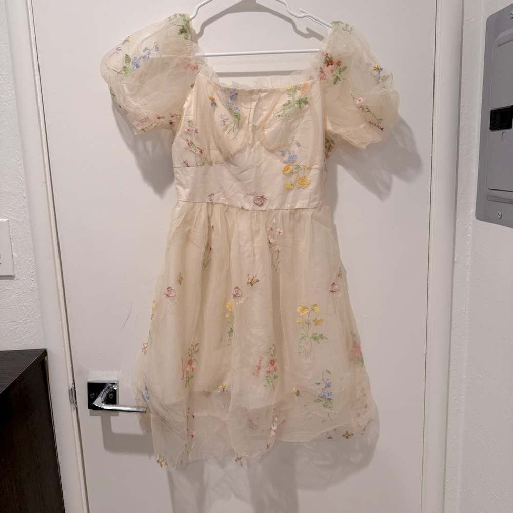 NWOT J.ing Cottagecore cream floral whimsical mini dress